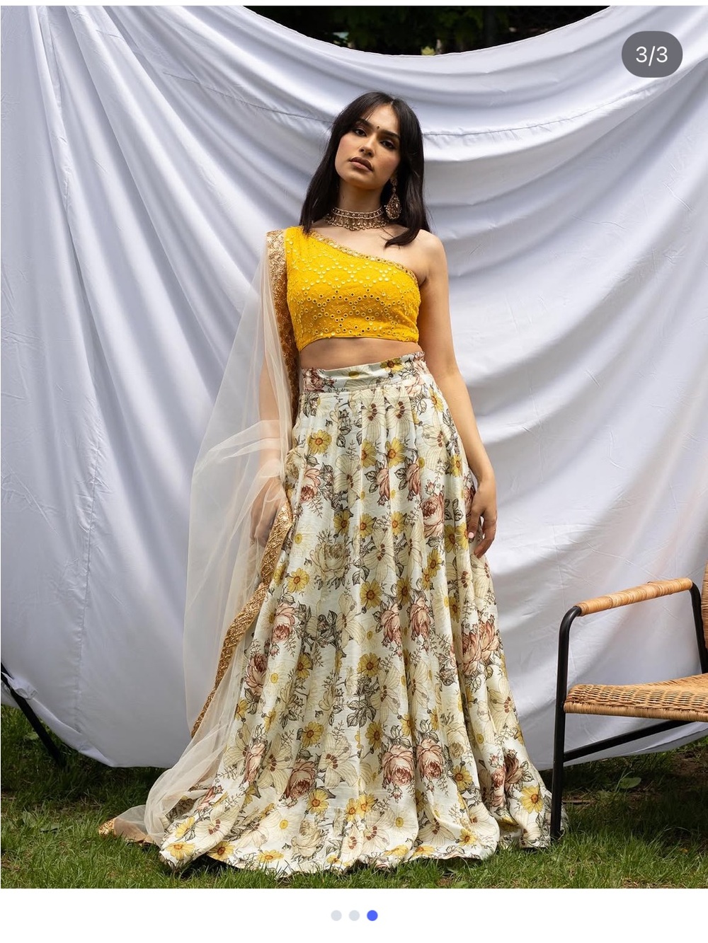The Saree Room Floral Cream Maxi Skirt